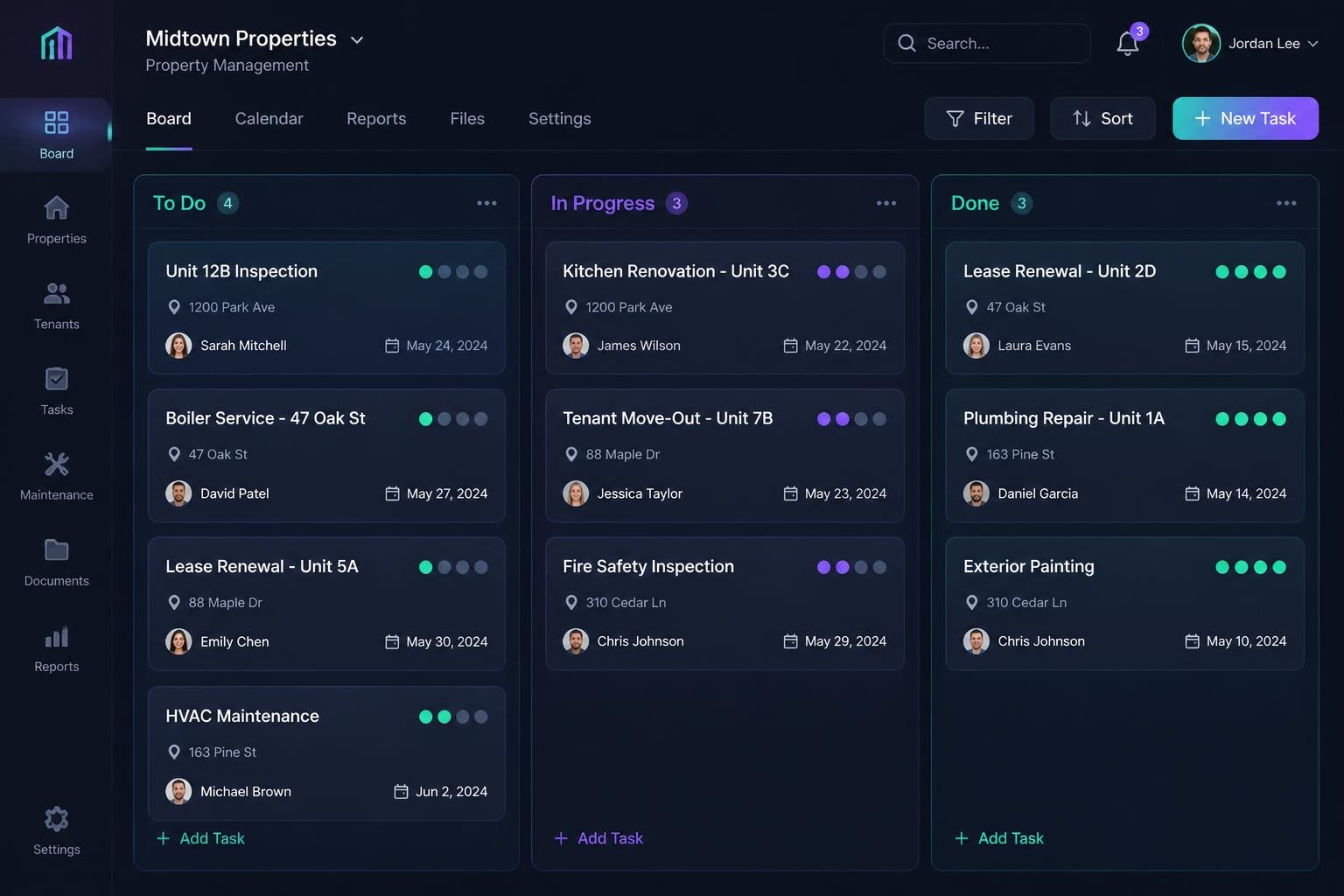 Project tracking interface